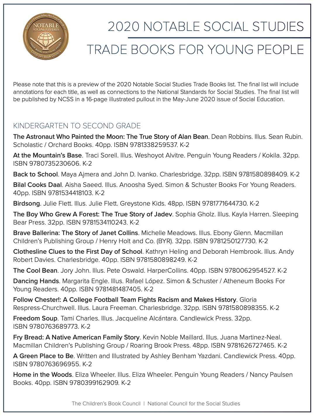 Notable Social Studies Children's Book Council