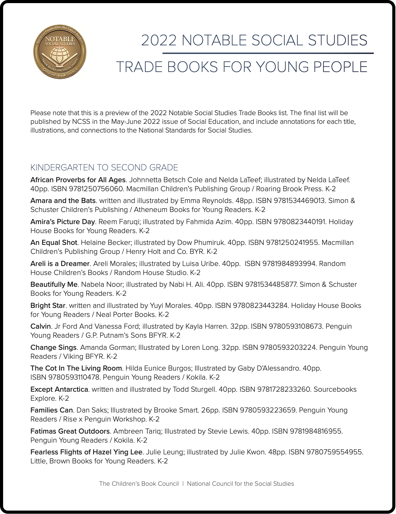 Notable Social Studies List Children's Book Council